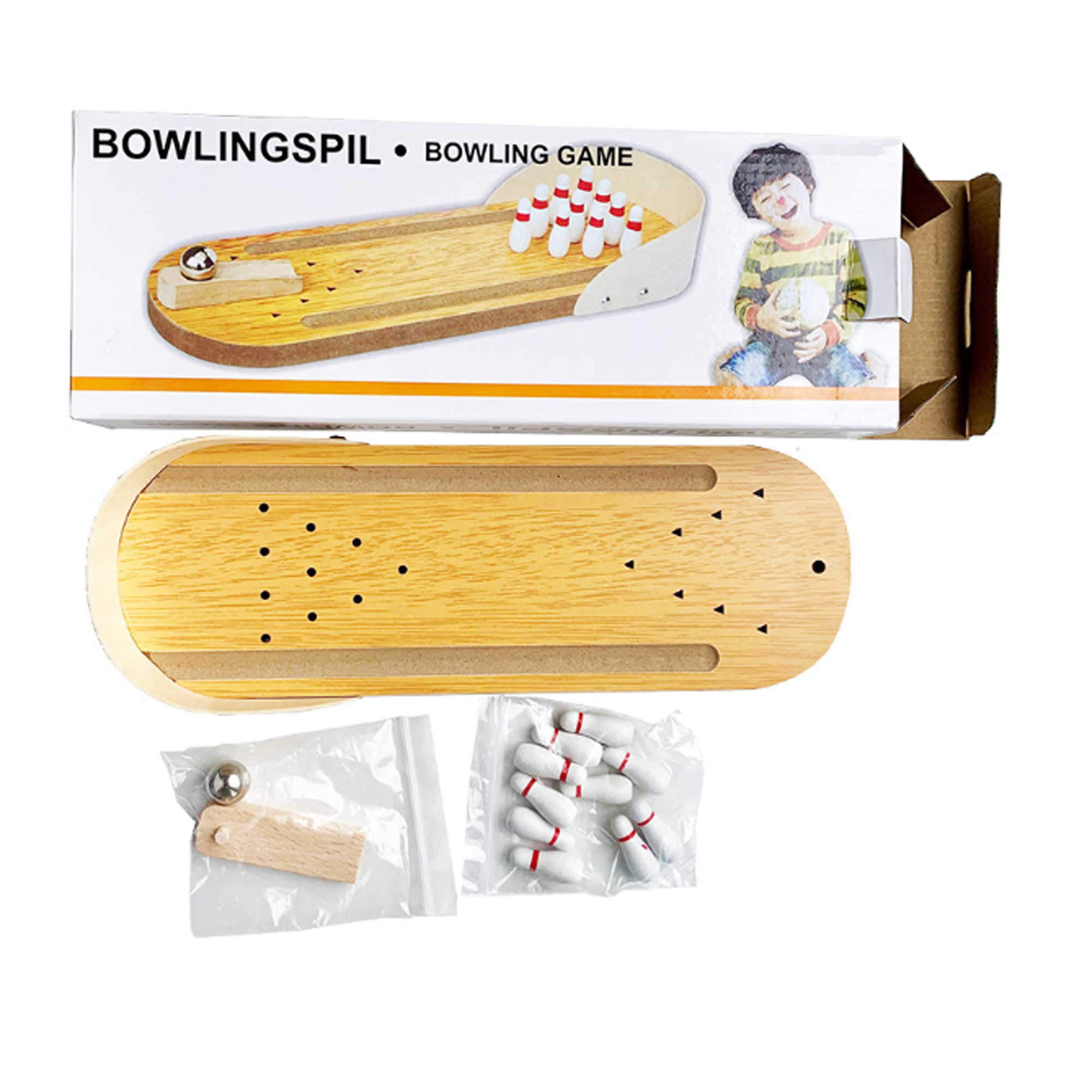 MOQ25 Wooden Mini Bowling Set Interactive Kids Toy 3