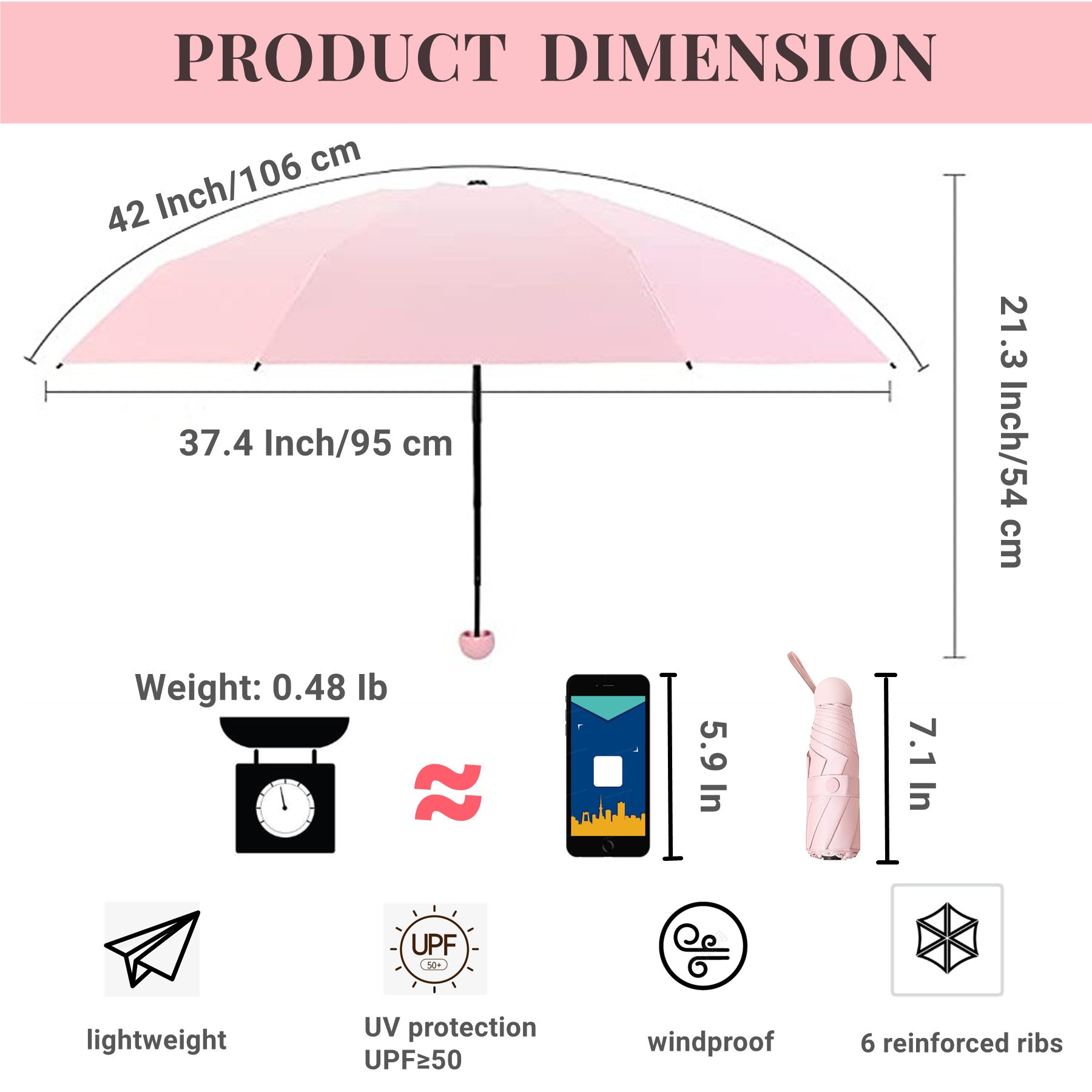 42" Arc Mini Travel Umbrella 5