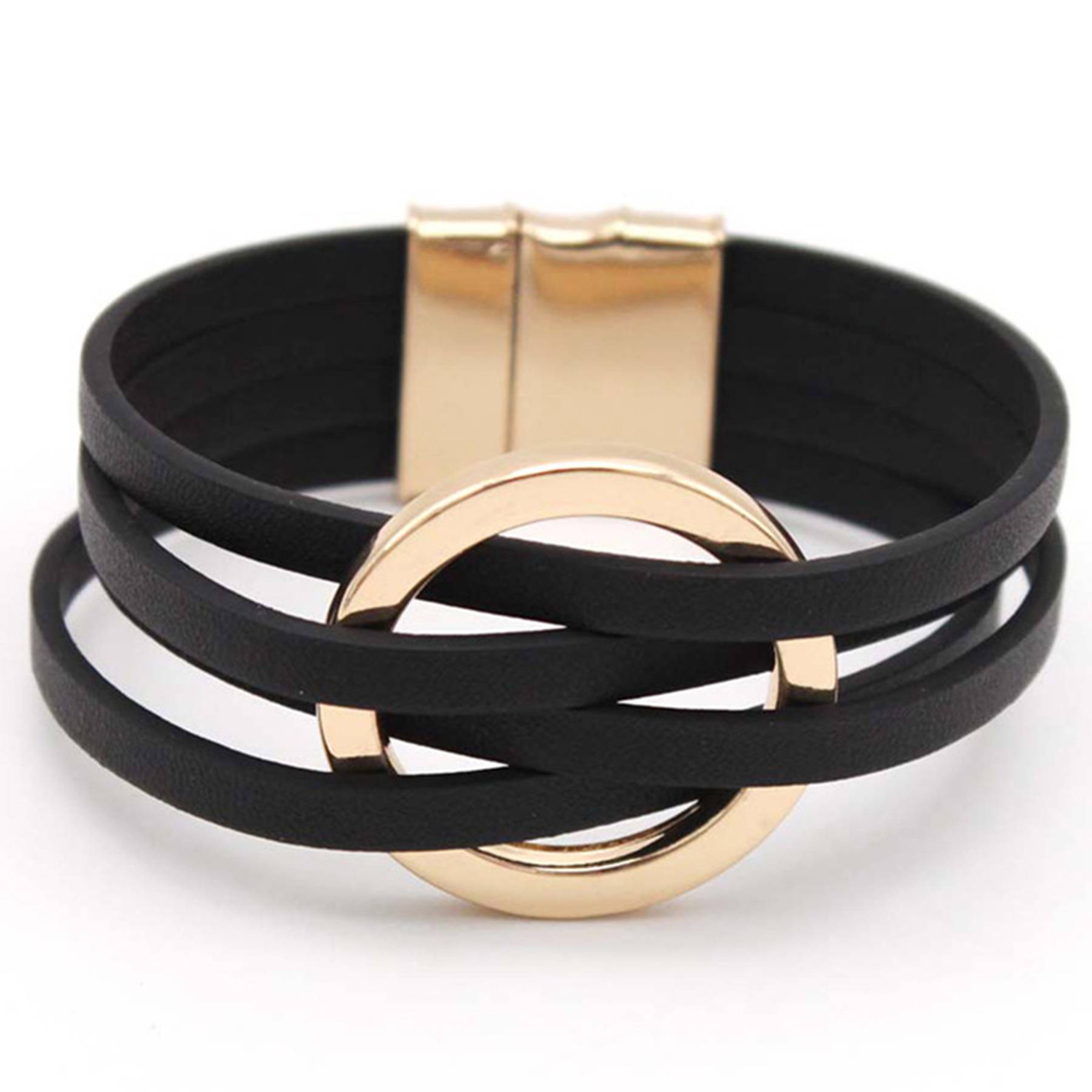 PU Multi-layered wristband, large ring cuff bracelet 4