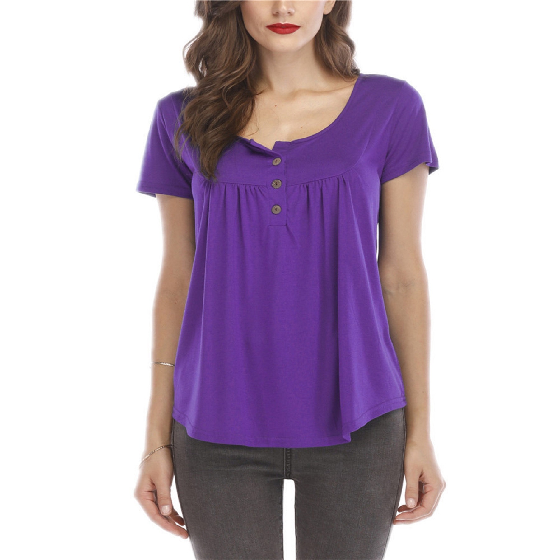 Women's Long Sleeve Henley Shirt Casual Button Up Tunic Tops 6