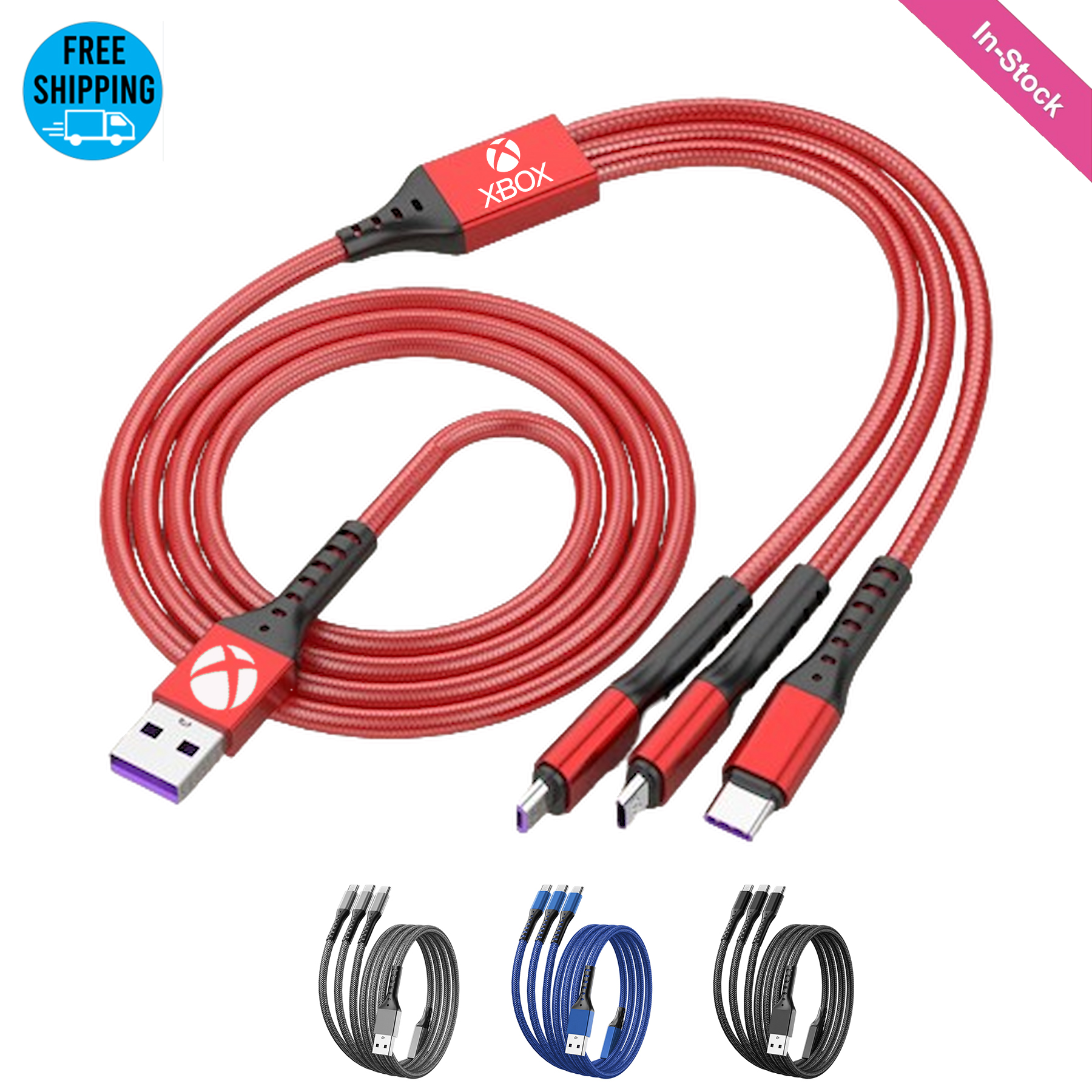 3-in-1 4ft Triplet Fast Charging and Data Cable Max 66W 2