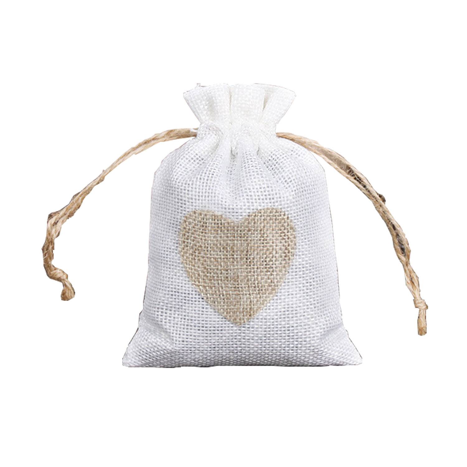 Small Linen Burlap Heart Drawstring Pouch Candy Gift Bag 3