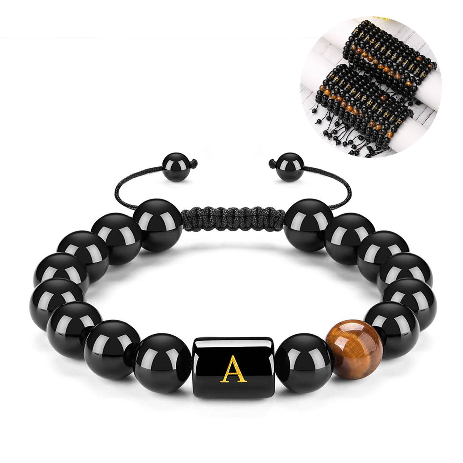 Men's Black Agate Letter Beaded Bracelet 2