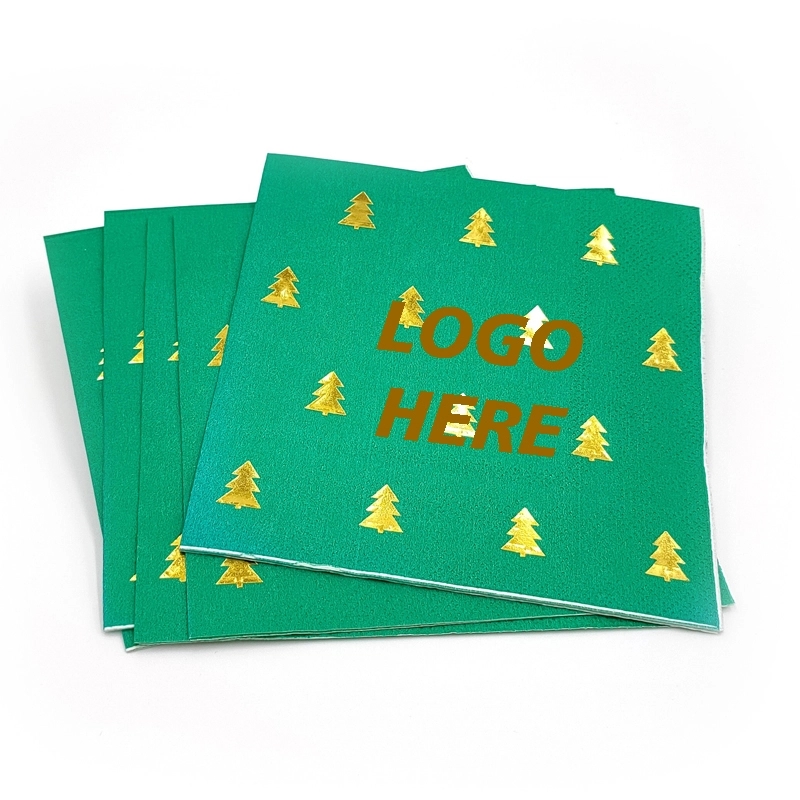 Custom Gold Foil Christmas Tree Paper Dinner Napkins 3