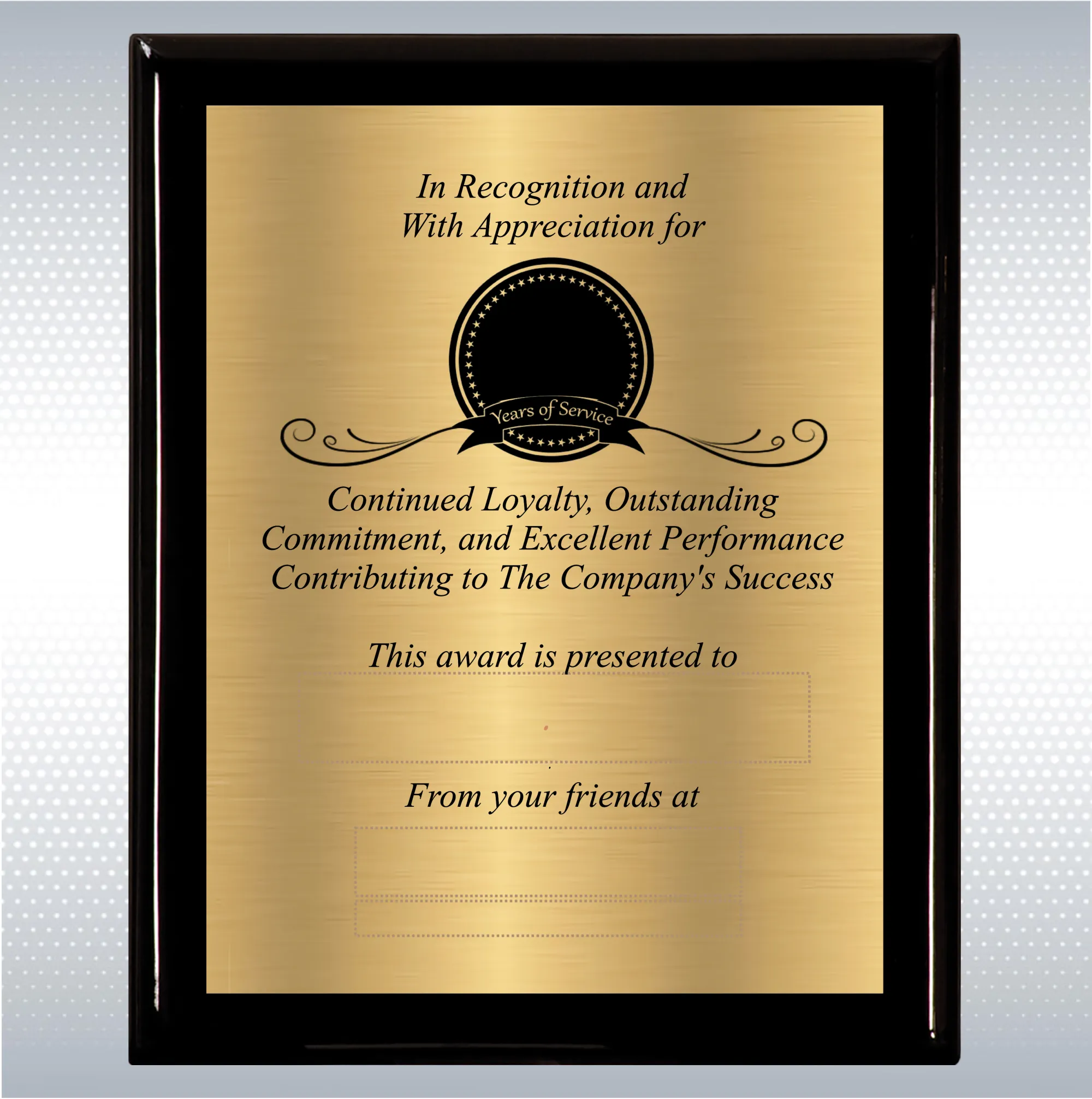 Black Piano Finish Wood Plaque Personalized Years of Service 14