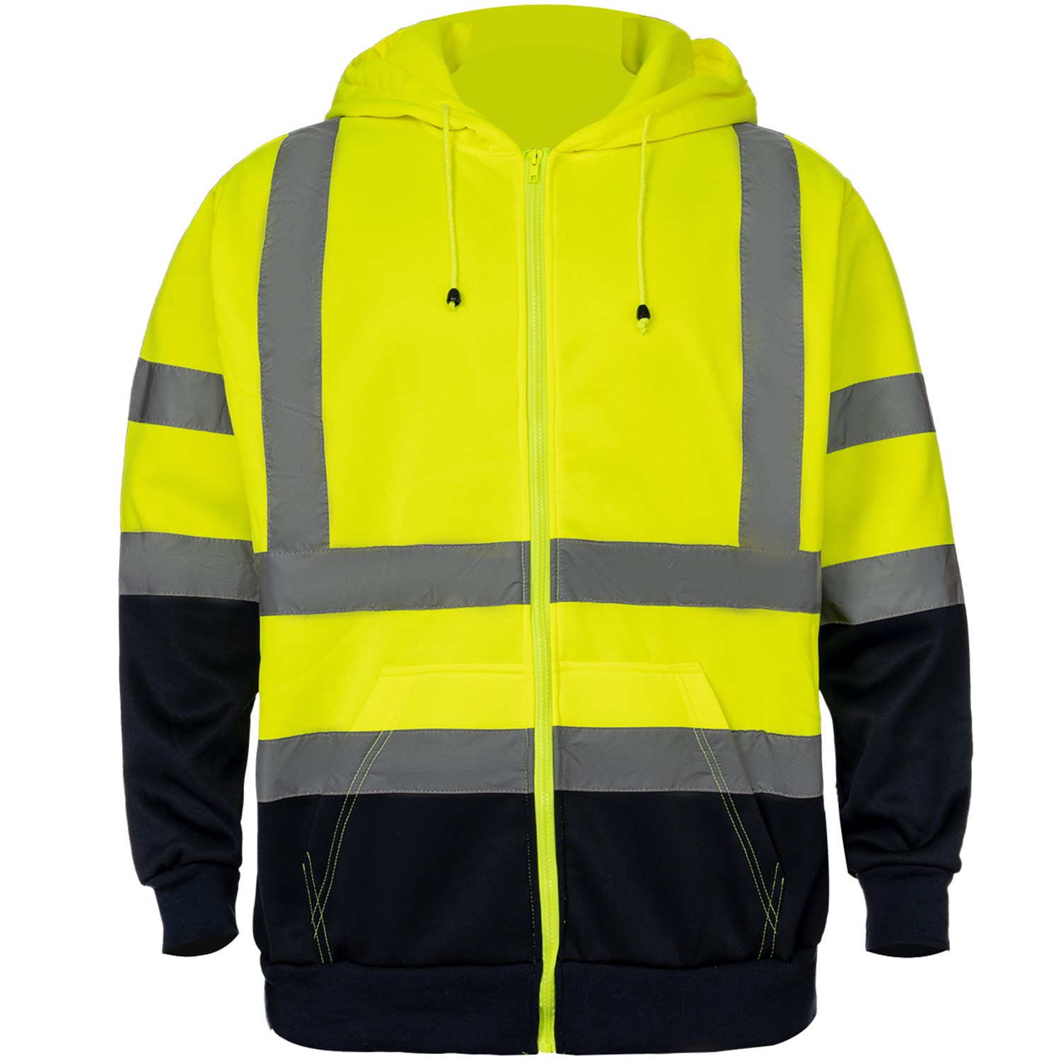 Class 3 Color Block 2" Reflective Tape Safety Zipper Hoodie with Kangaroo Pocket 4