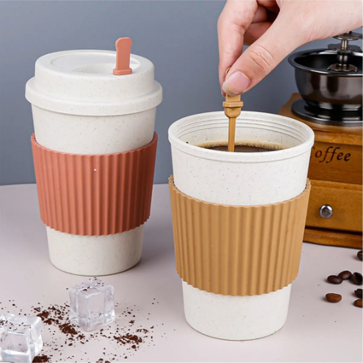 Wheat Straw Travel Mug With Lid And Silicone Sleeve 2