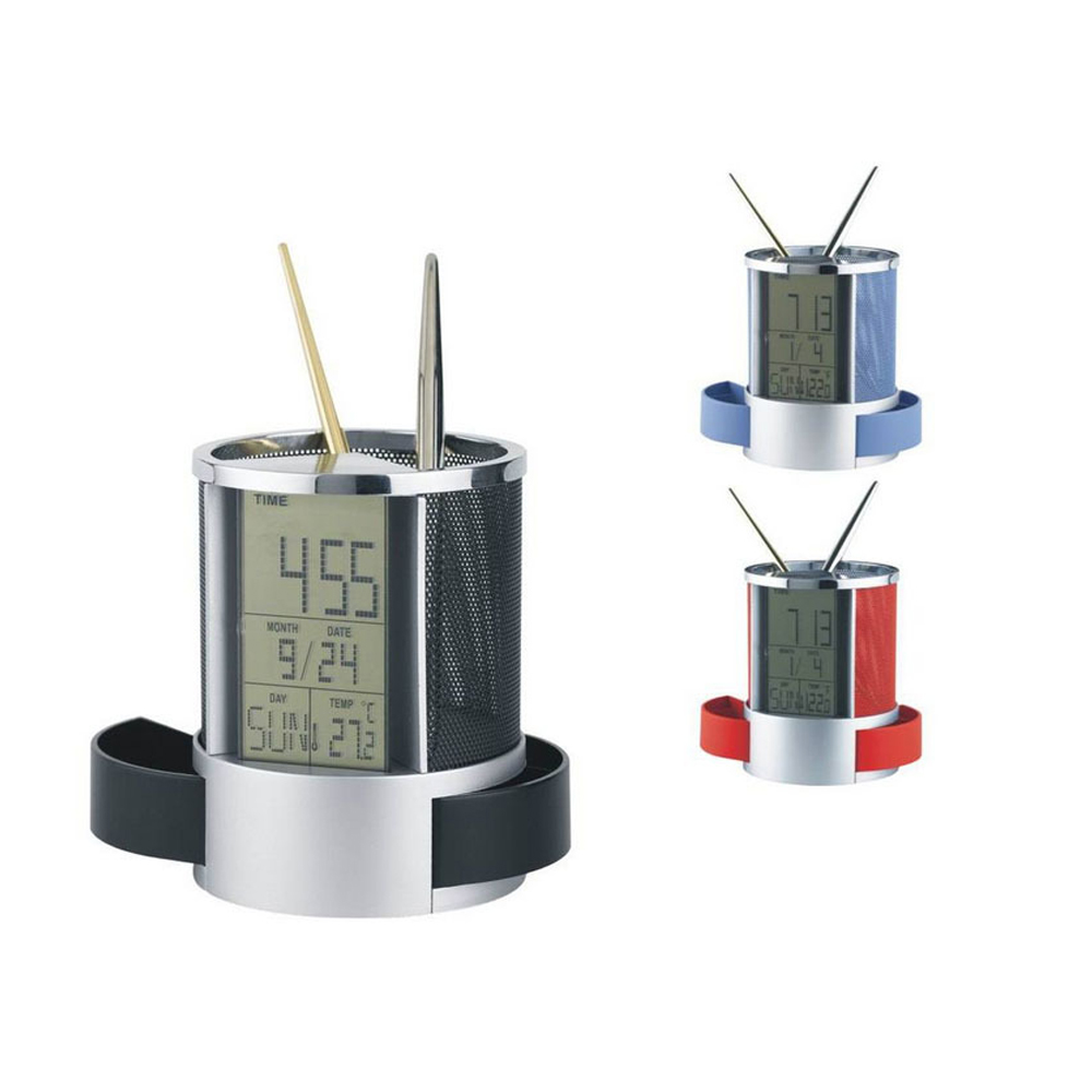 Digital LCD Desk Pen Holder Alarm Clock