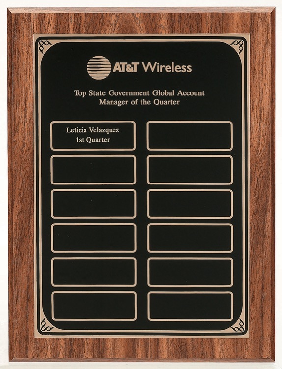 Walnut Veneer Plaque w/Black Laser Perpetual Plate 1