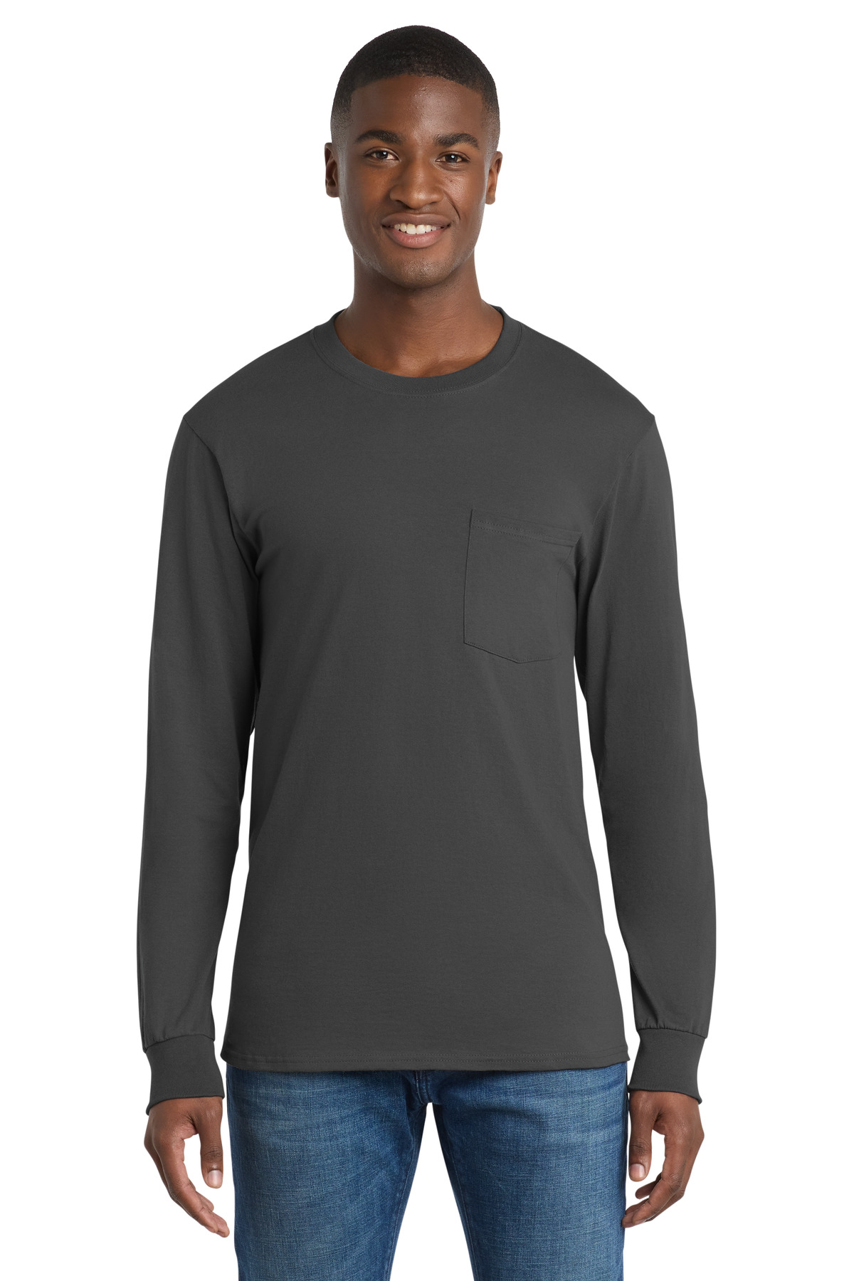 Port & Co Long Sleeve Essential Pocket Tee. PC61LSP 11