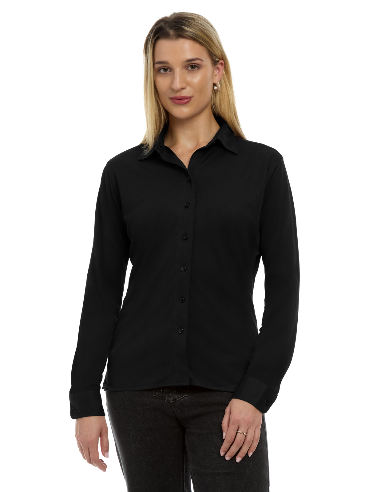 Blue Generation - Women's Pocketless Knit Stretch Woven Shirt