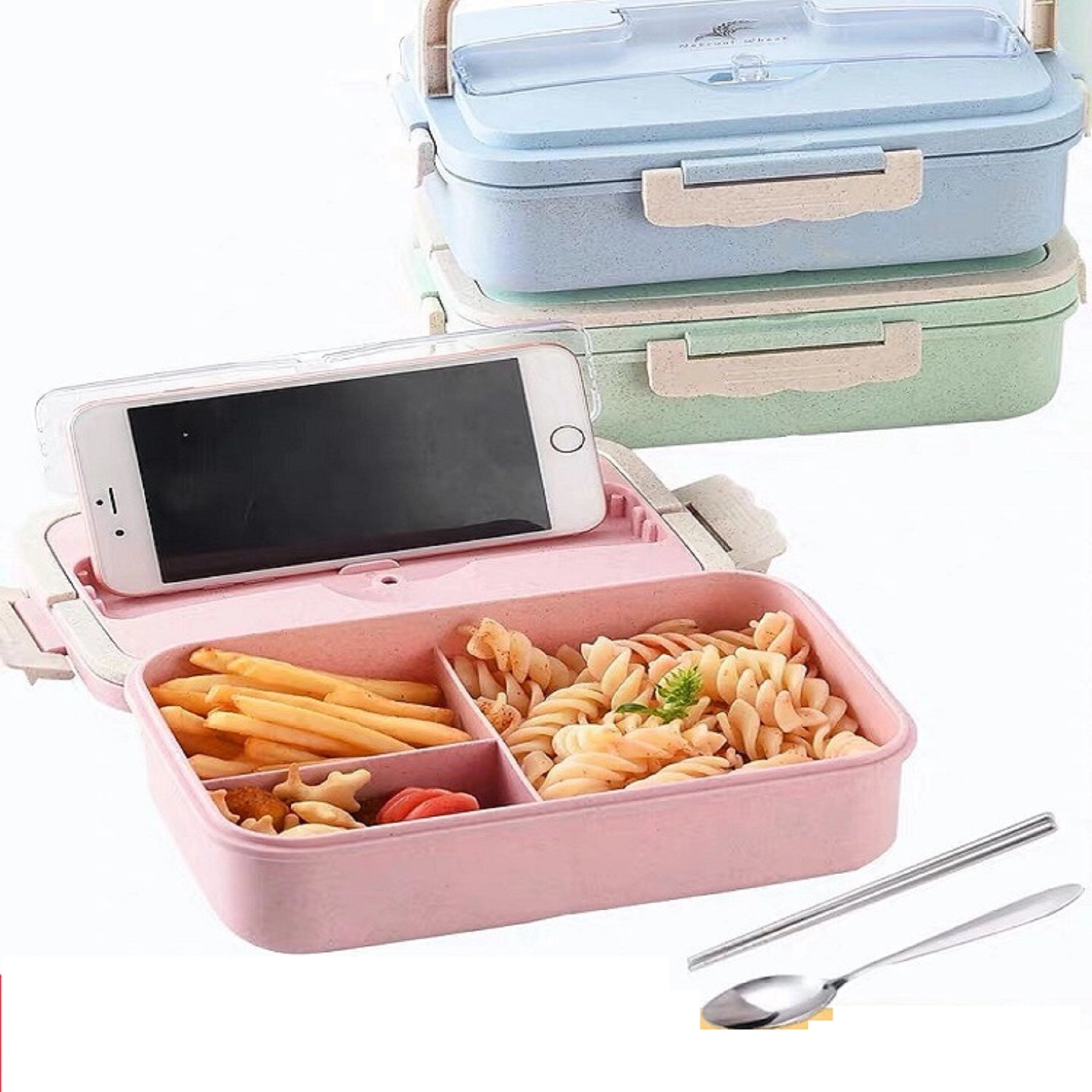 3-Compartment Lunch Box with Phone Stand 3