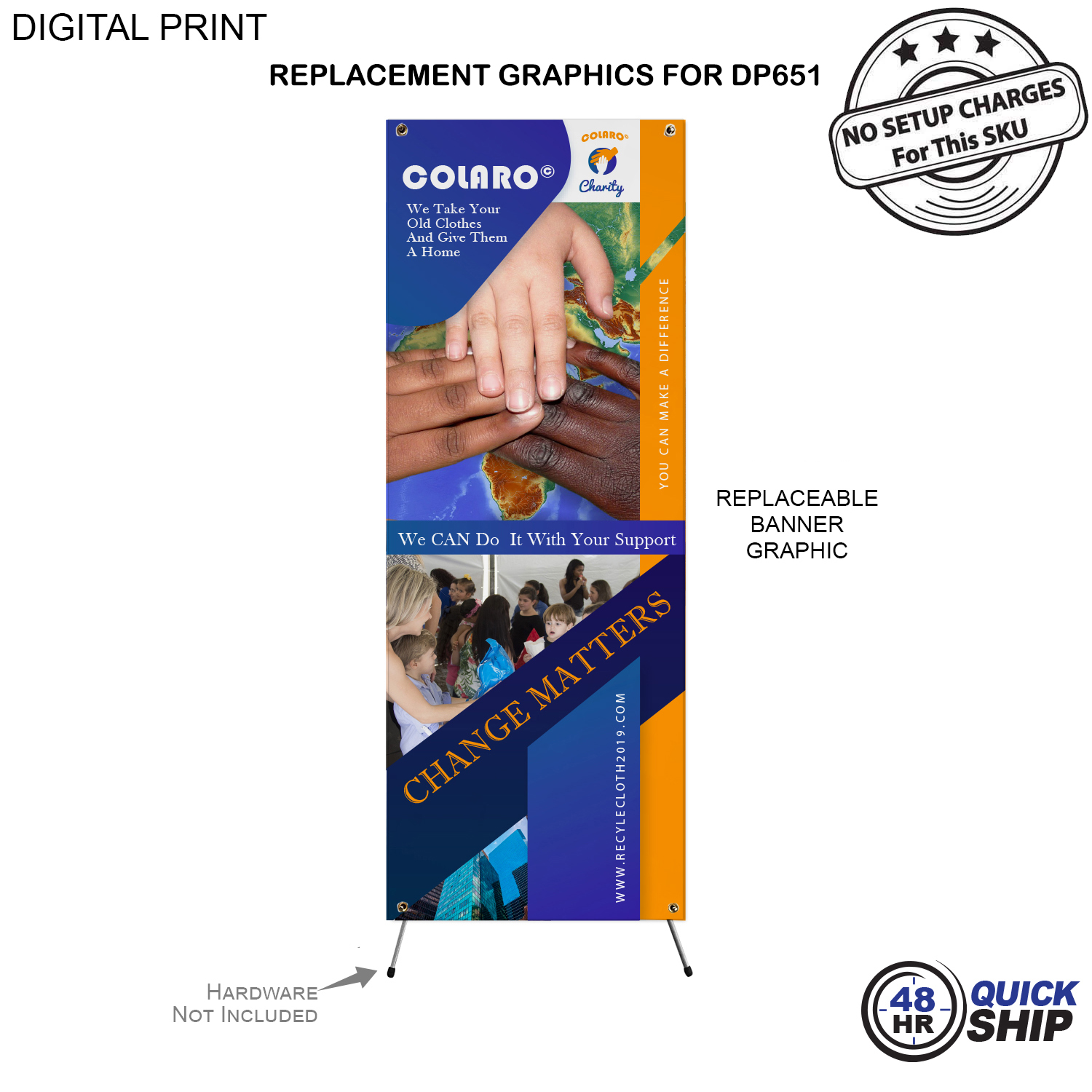 48Hr Quick Ship - Replacement Graphics only, 23x64, for Tripod Banner DP651, NO SETUP CHARGE