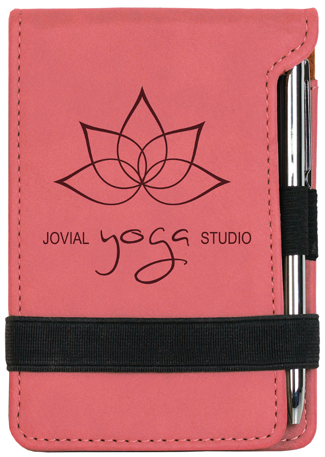 3 1/4" x 4 3/4" Pink Leatherette Mini Notepad with Pen 1