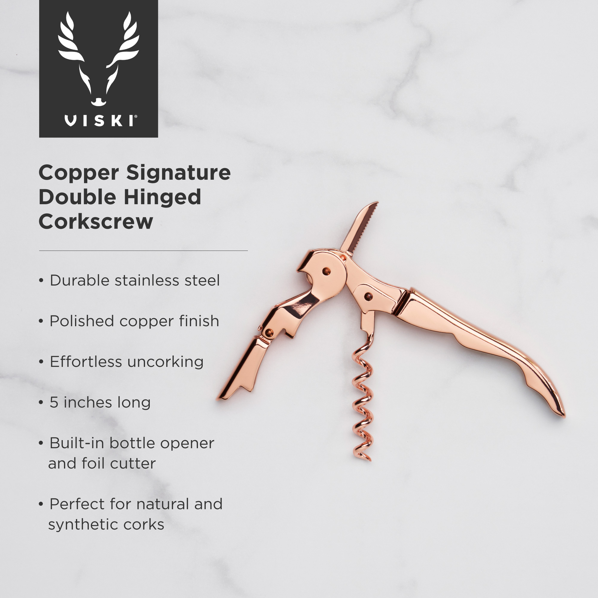 Viski® Signature Double Hinged Corkscrew 15