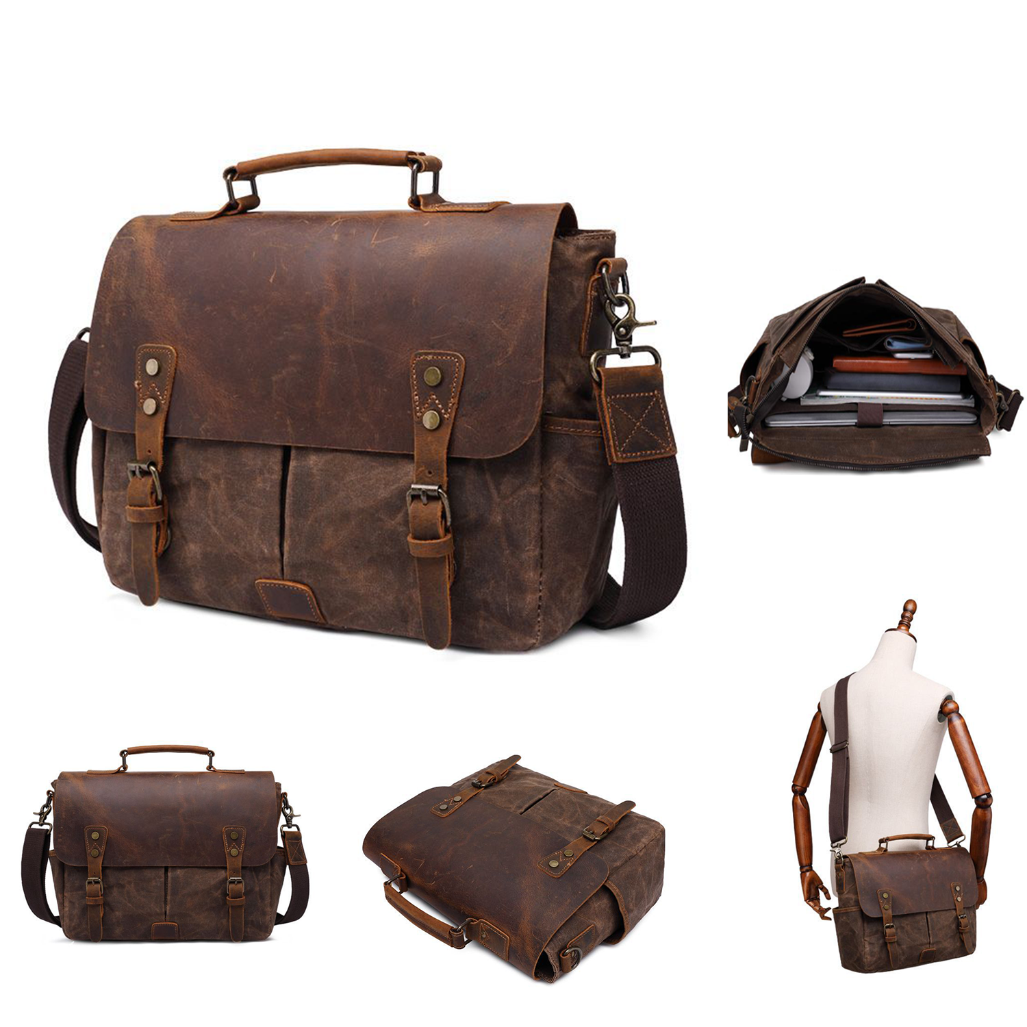 Simple retro crazy horse leather large capacity bag 3