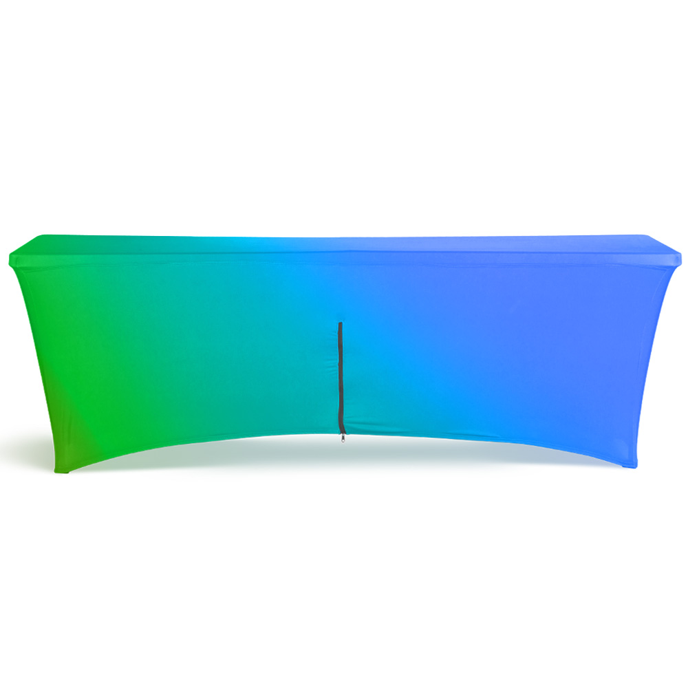 Zipper Back - 8' Fitted, 4 Sided Contour Stretch All-Over Imprint Table Cover 2