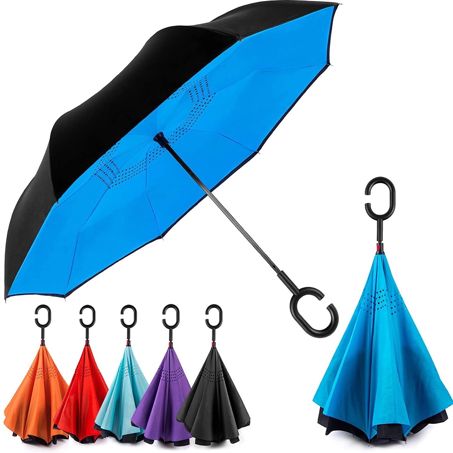 Inverted Reverse Umbrella With C Shaped Handle 2