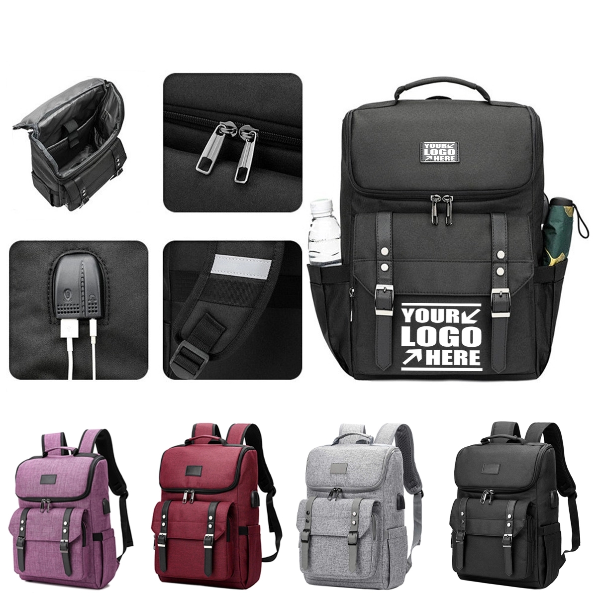Custom Usb Charging Port Durable Travel Laptop Backpack 3