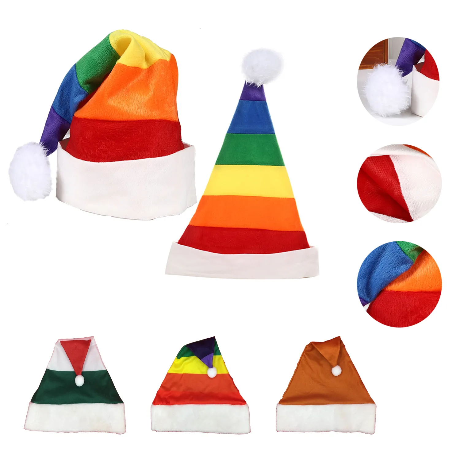 Rainbow Velvet Santa Hat w/ White Plush Trim 2