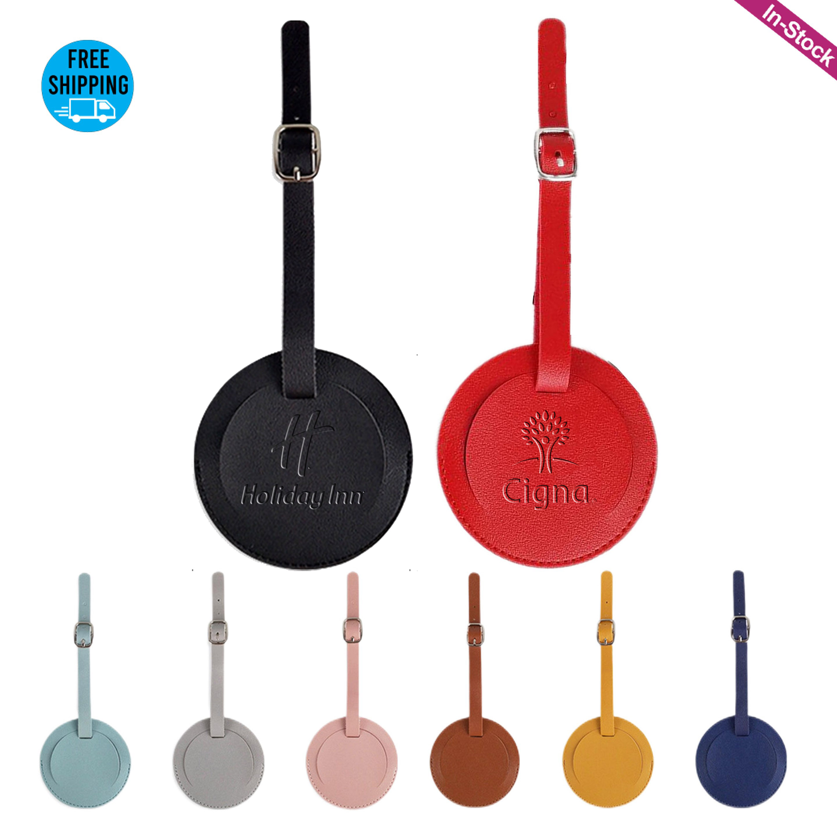 Debossed Round PU Leather Luggage Tags 6