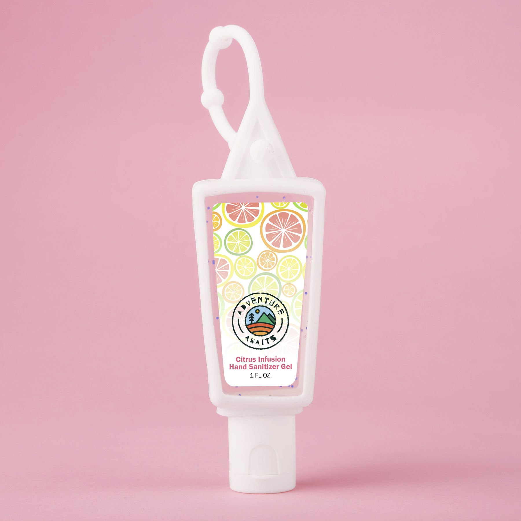 Hand Sanitizer Gel With Moisture Beads: 1 oz Triangle Bottle with Carabiner