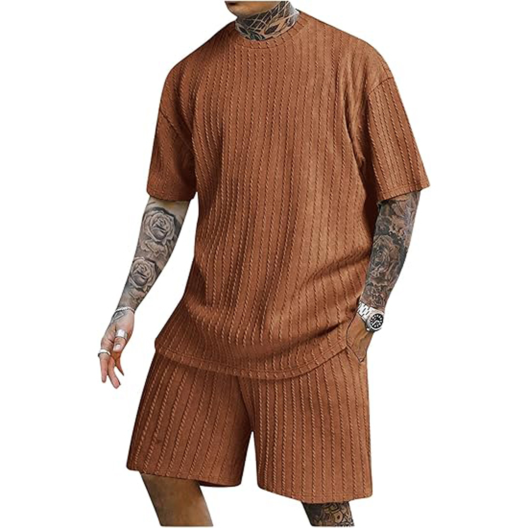 Men's Short Sleeve Crew Neck T Shirt Shorts Set 3