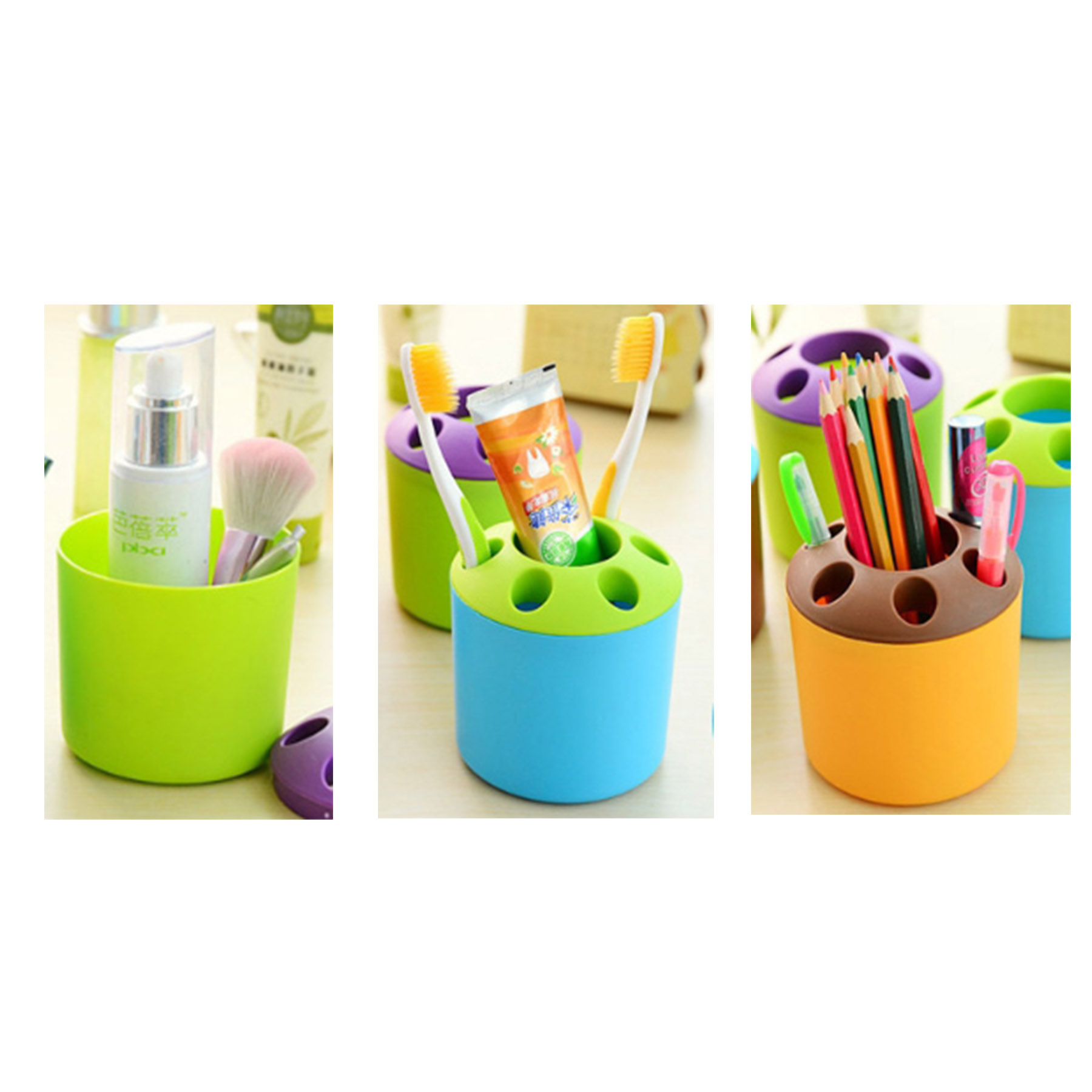 Porous Plastic Toothbrush Holder And Pen Holder Storage Bucket 3