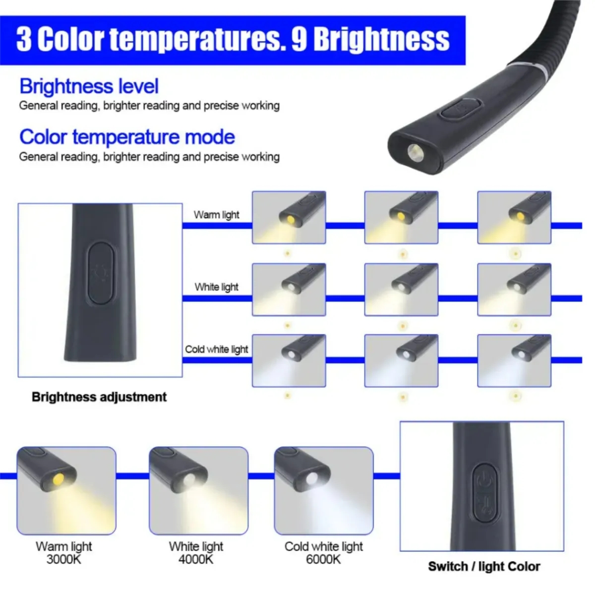 Rechargeable LED Neck Reading Light 5