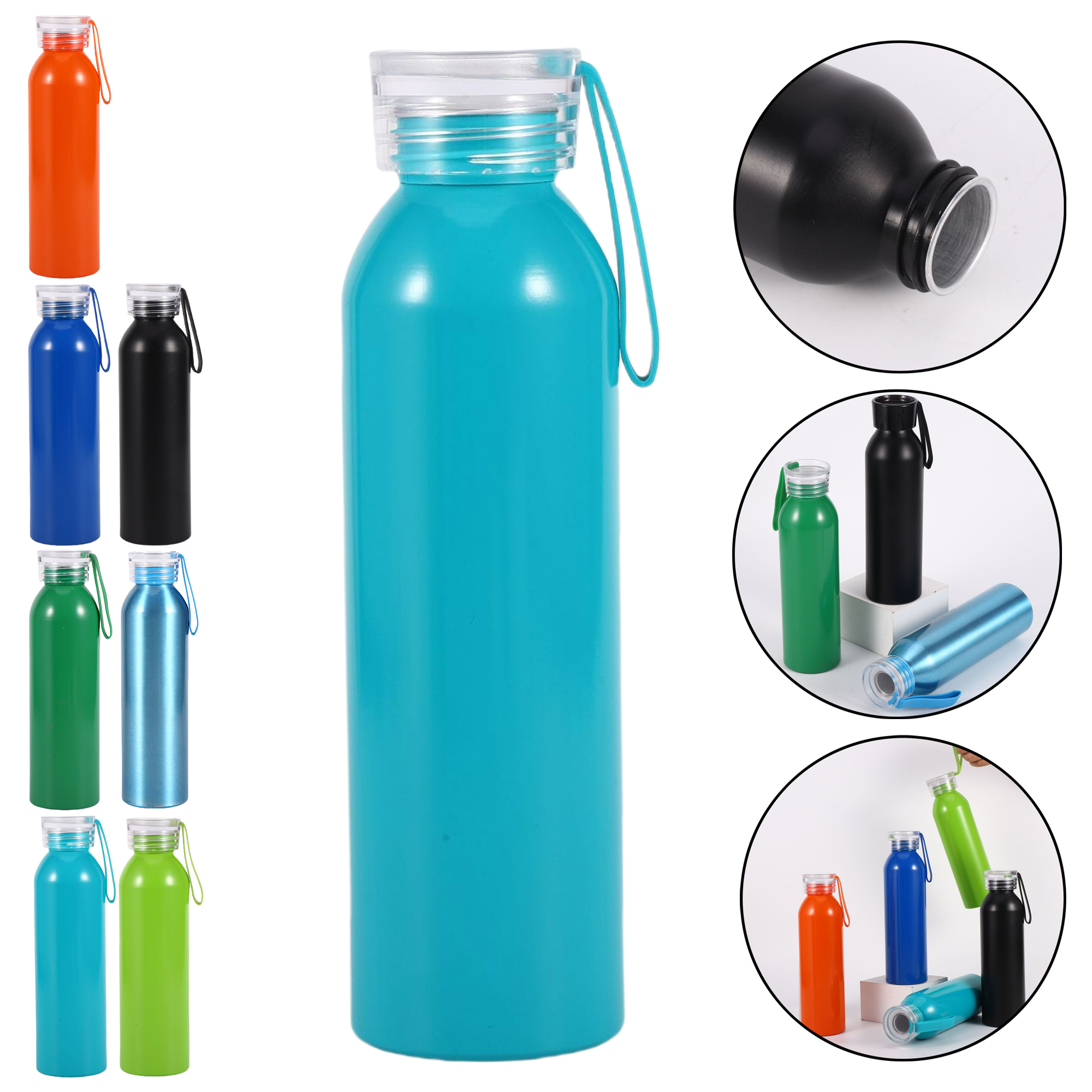 600ml Aluminum Water Bottle with Handle for Outdoor Hiking Travel Sports Portable Large Capacity, custom water bottle with logo imprint 2