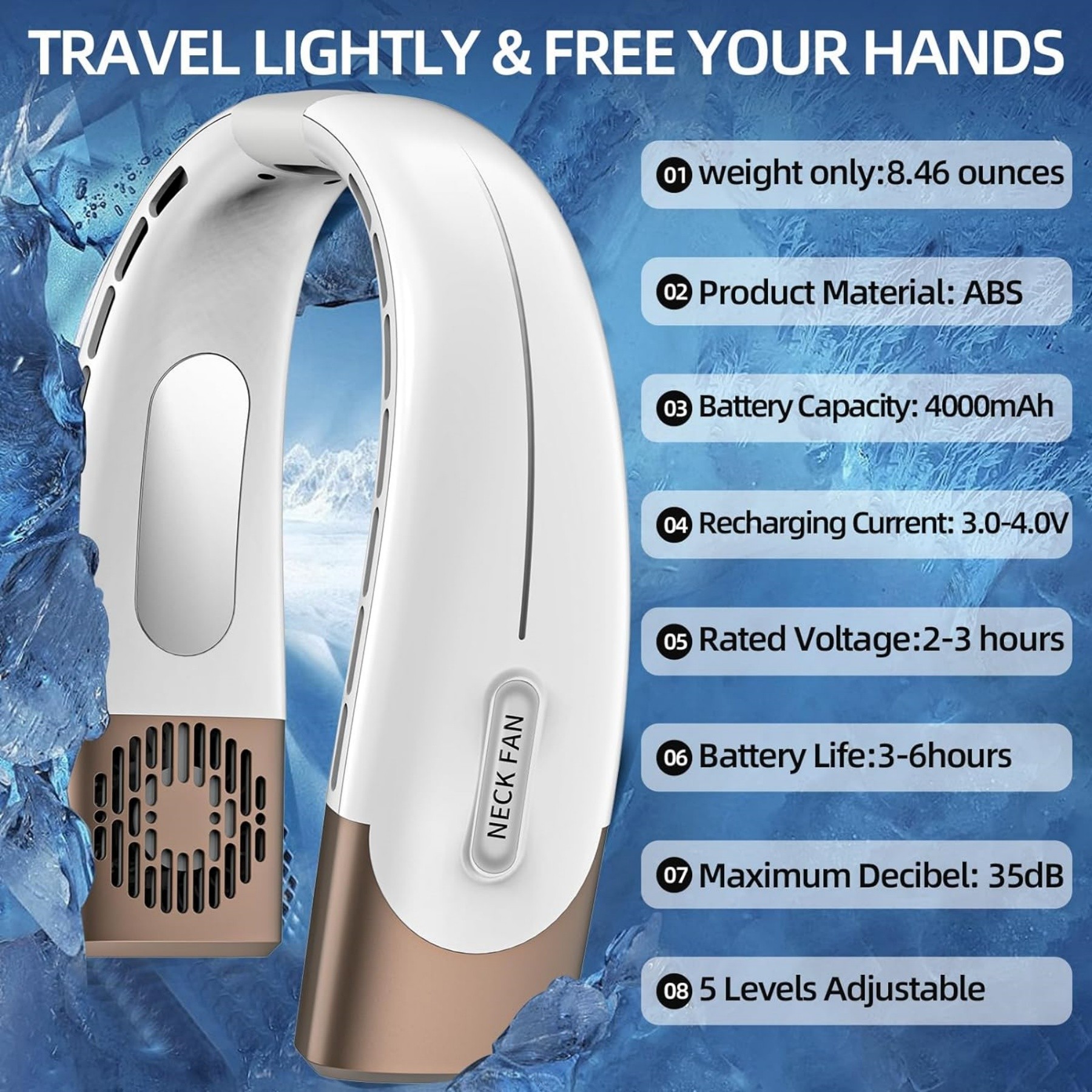 Hands-Free Bladeless Neck Fans For Travel & Walking & Hiking & Camping & College & Sport & Gym 3