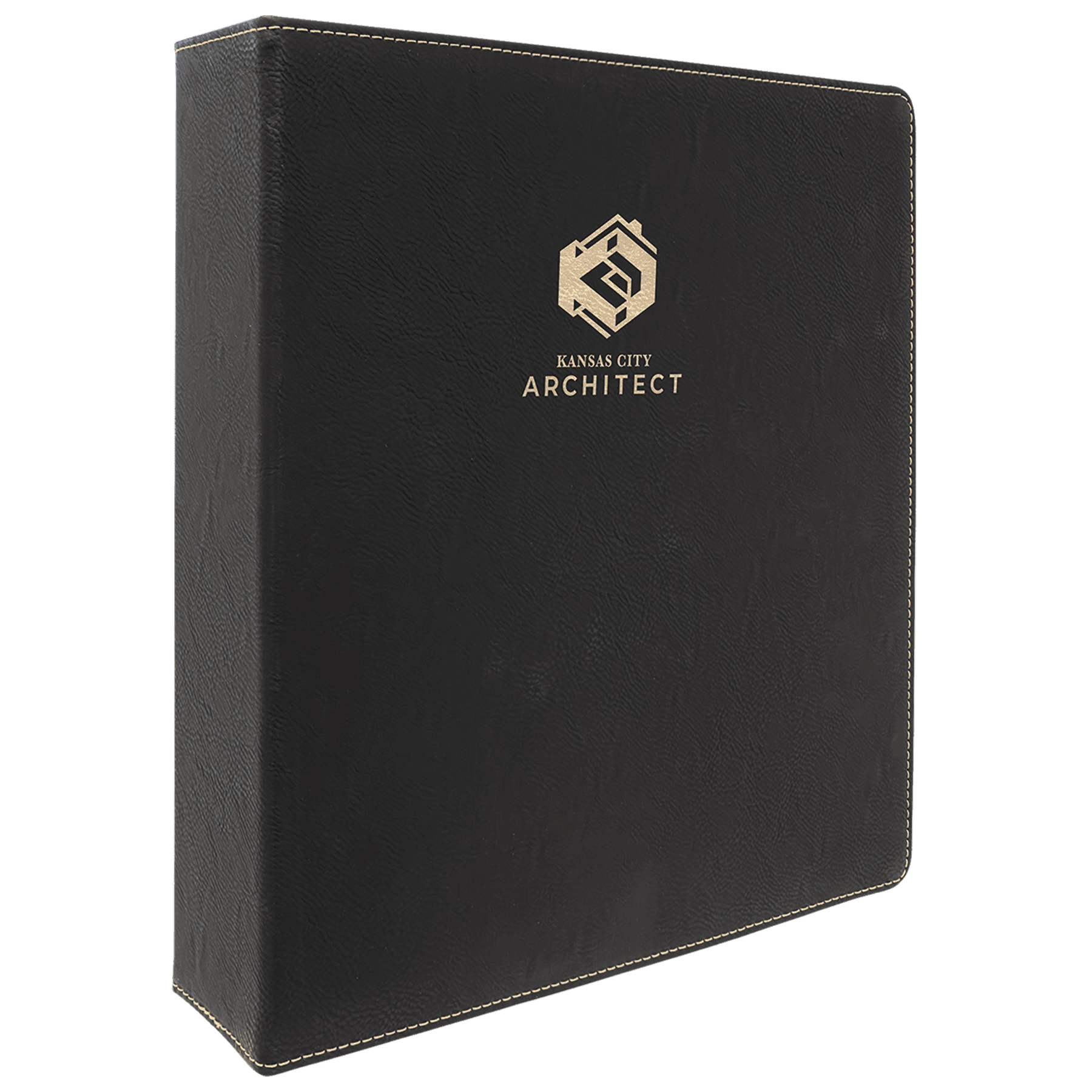 11" x 11 " Black/Gold Leatherette 3-Ring Binder w/ 2" Slant D-Rings