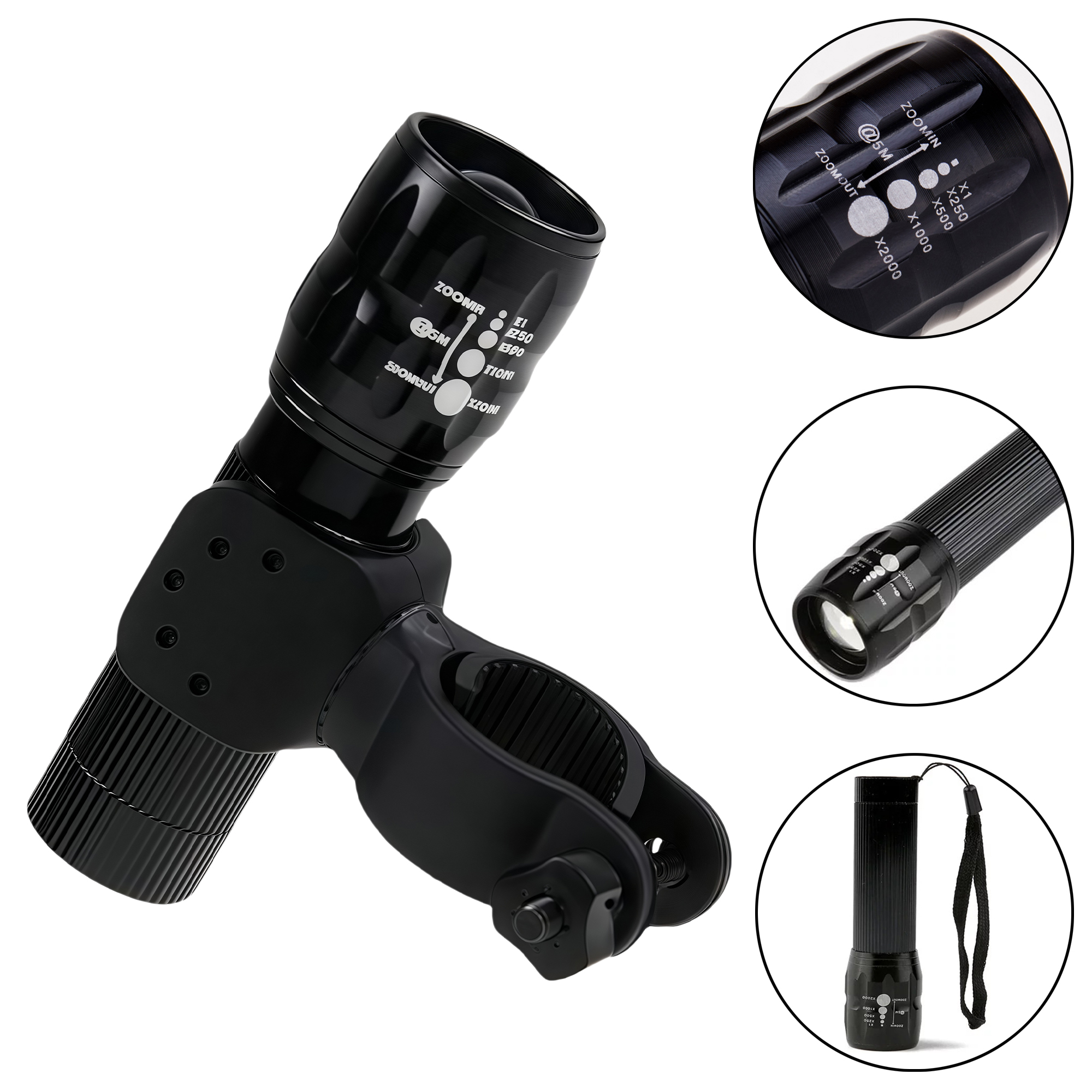 Adjustable Focus Aluminum Bike Flashlight with 3-Mode LED 2