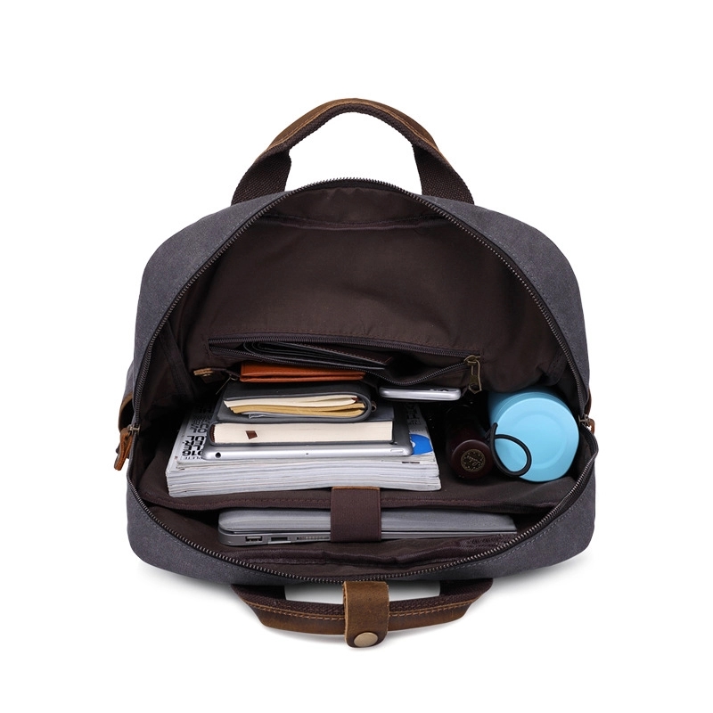 Vintage canvas Leather Backpack 11