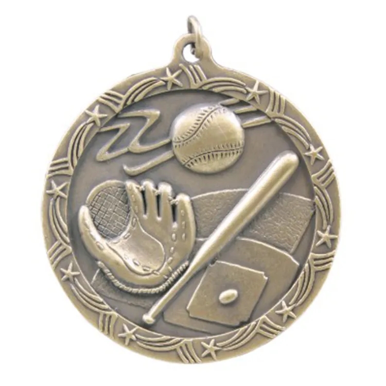 2 1/2" Antique Finish Shooting Star Medal-Baseball/Softball 2