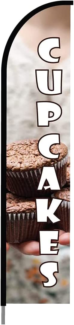 Cupcakes Feather Flag Swooper Banner Pole Kit Outdoor Businesses and Store Sign Display, 15ft 5