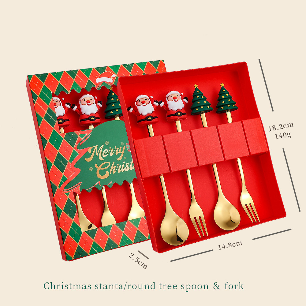 Christmas Stainless Steel Spoon And Forks Set 4