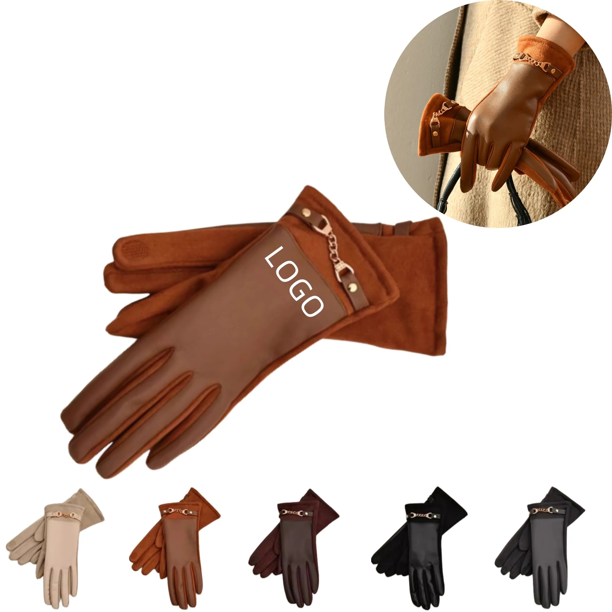 Womens Winter Leather Gloves Windproof Warm For Outdoor