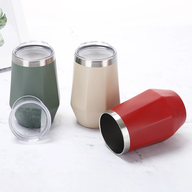 12 oz Diamond Shape Stainless Steel Stemless Wine Glasses 14