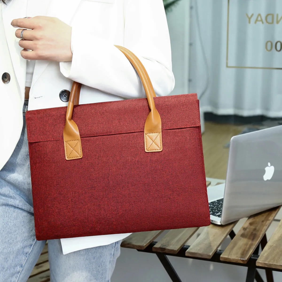 14" Business Laptop Handbag With PU Leather Handles 6