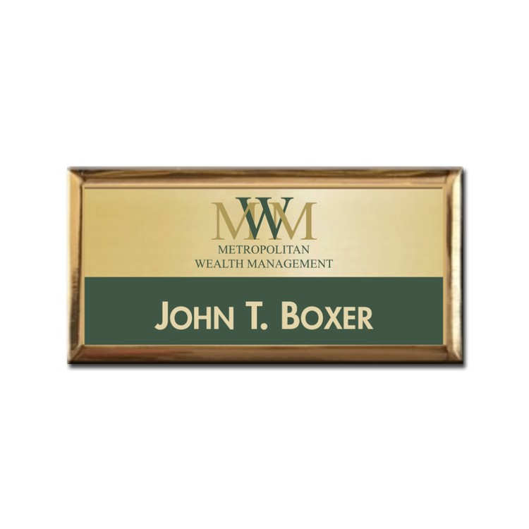 The Trojan Executive Framed full color brass name badge 1.5"x3" 1