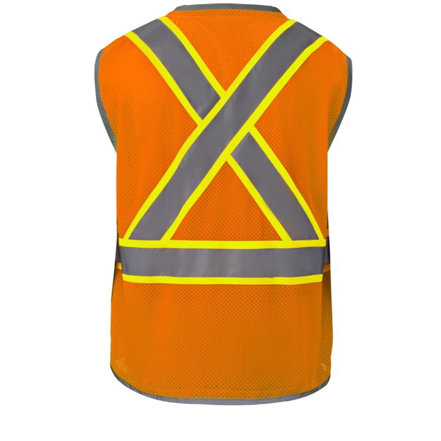 3.8 Oz. Polyester Class 2 Reflective Piping Cross Back Safety Vest With Dual Mic Tab & 4 Pockets 3