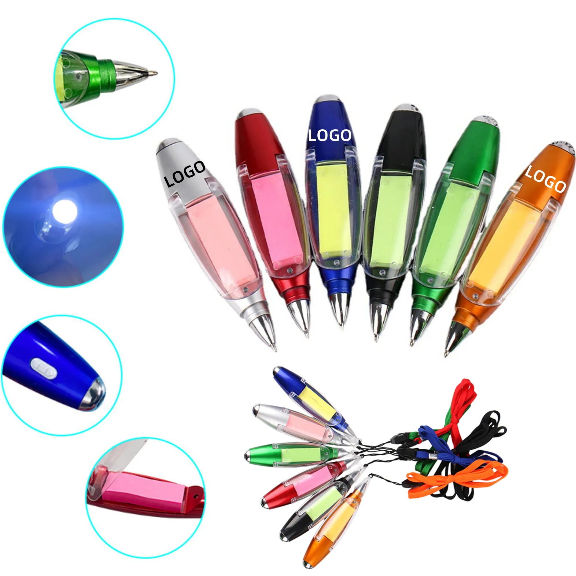 MOQ LED Light Ballpoint Pen With Sticky Notes 2