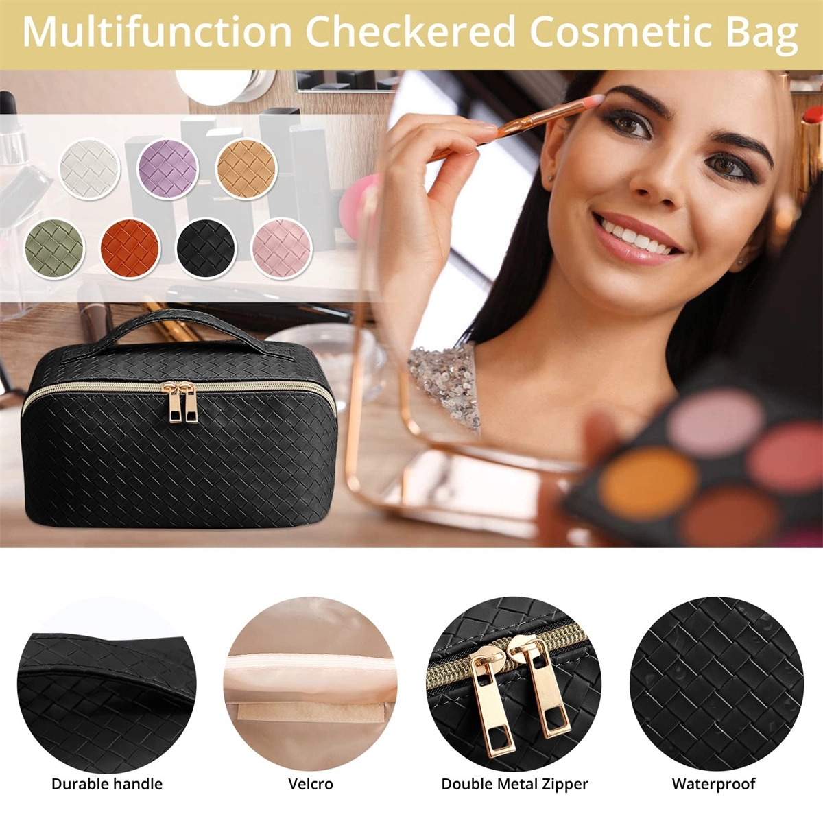 Portable PU Leather Waterproof Cosmetic Bag 6
