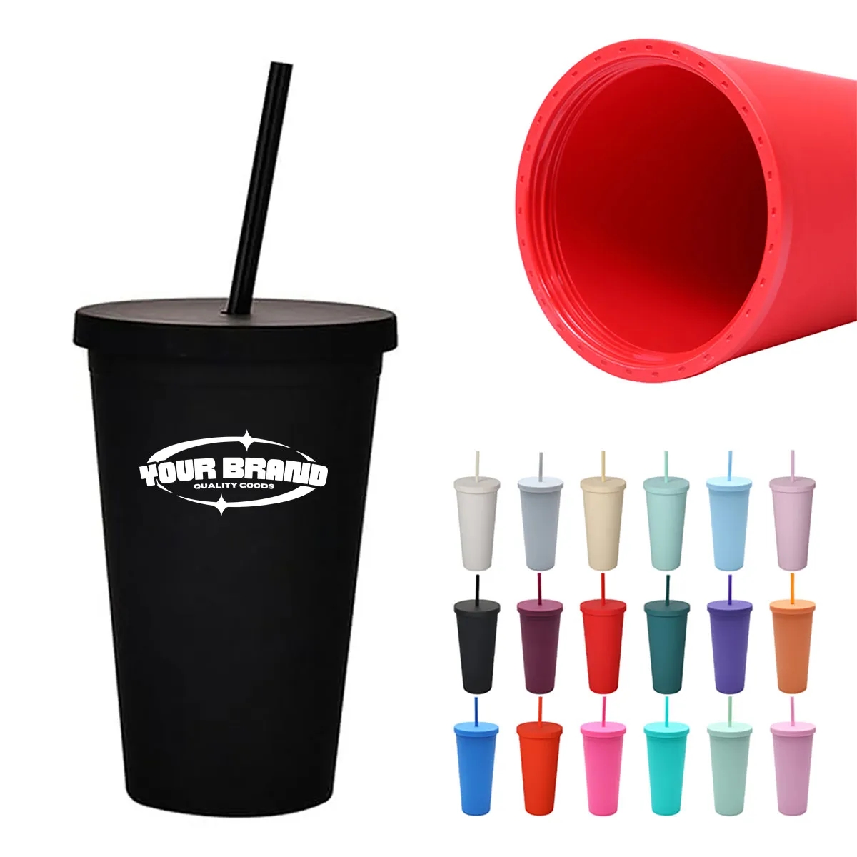 24Oz Straw Coffee Cup With Lid Simple Portable Tumbler 5