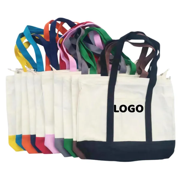 Zippered Two-Tone Canvas Tote with Front Pocket 3