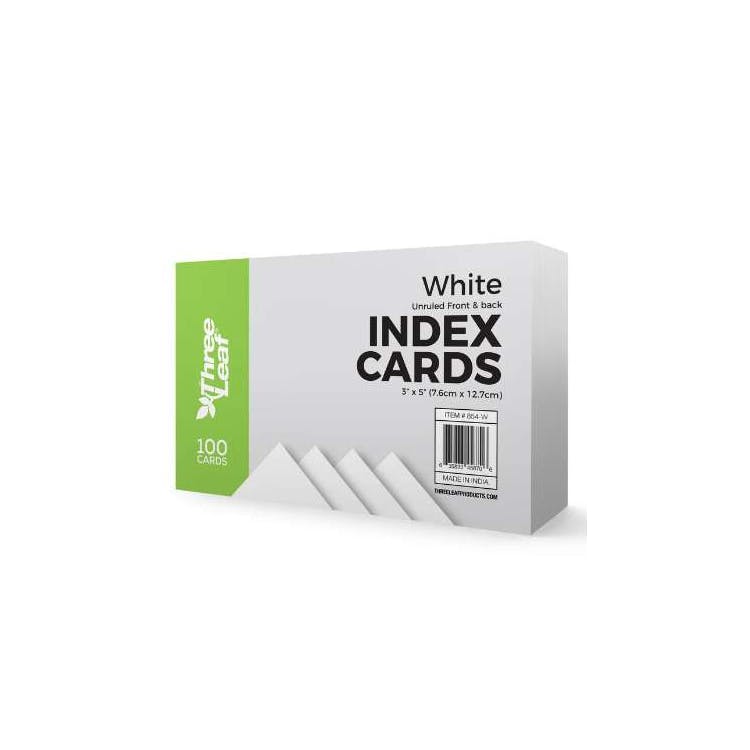 Three Leaf Unruled Index Cards White 2