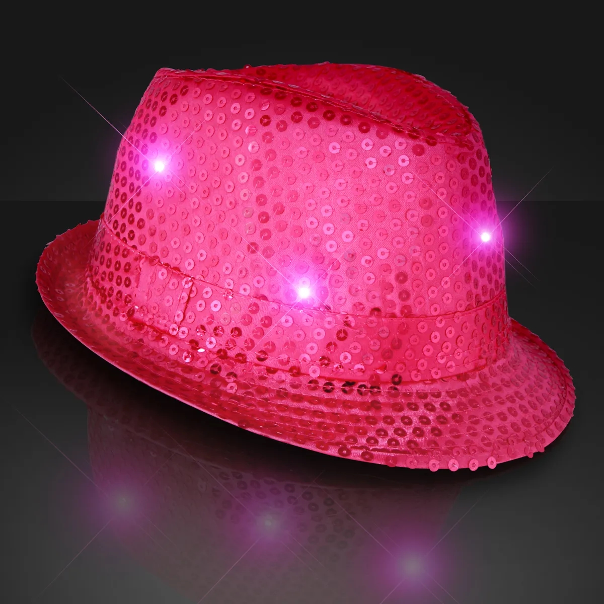 Shiny Single Colored Fedora Hats with Flashing Lights 38
