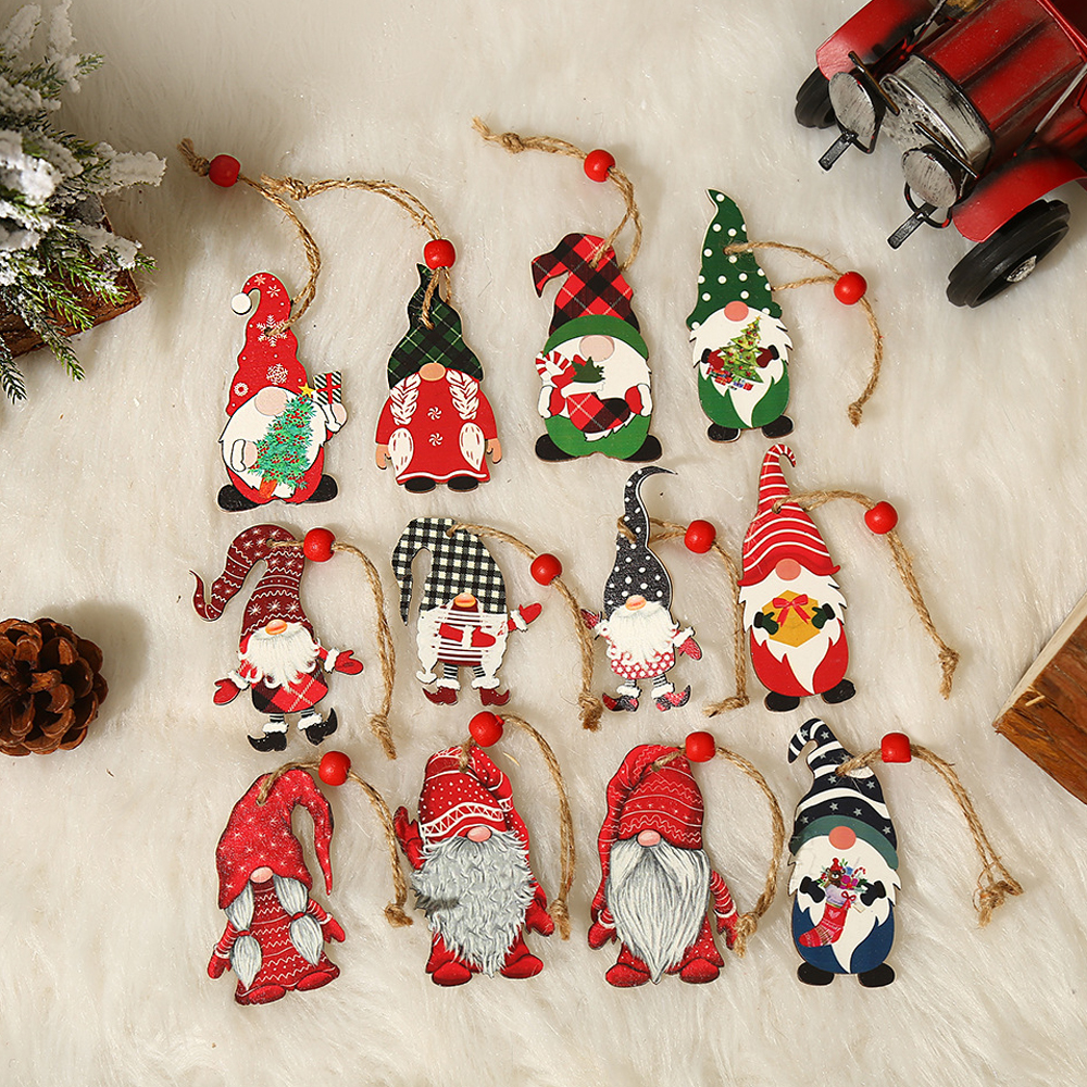 Christmas Santa Claus Household Wooden Pendant Set 4