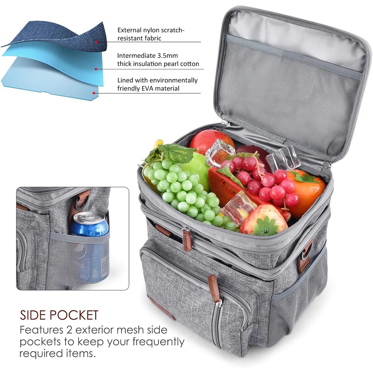 Double Deck Insulated Soft Large Adult Lunch Cooler Bag 2